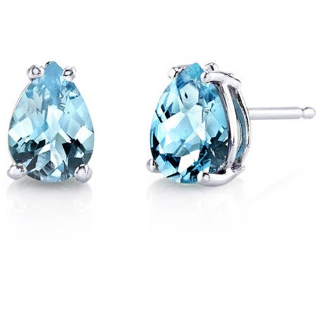 Oravo 1.50 Carat T.G.W. Pear-Cut Swiss Blue Topaz 14kt White Gold Stud Earrings