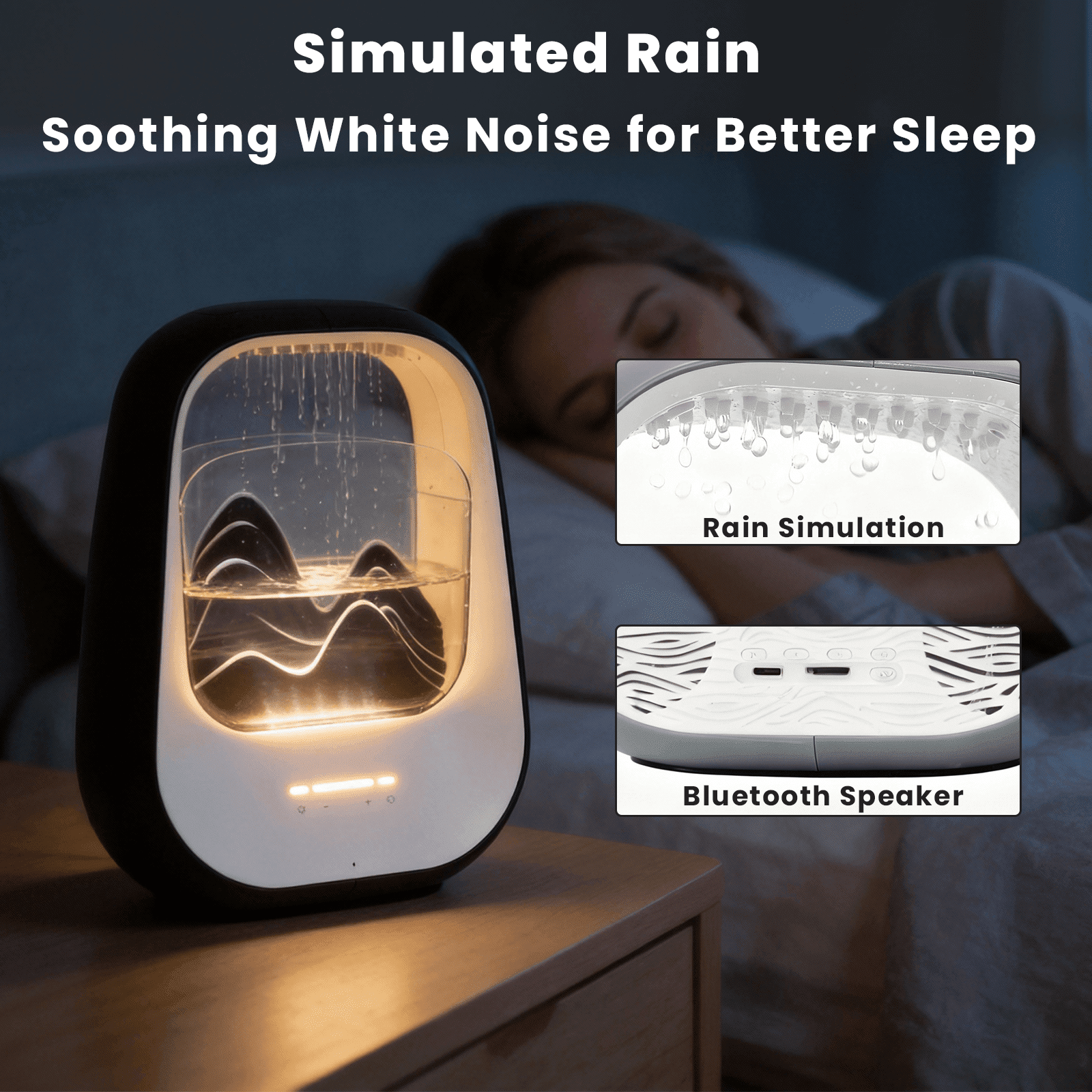 Rain Drop White Noise Machine with Humidifier, Bluetooth Speaker & Aroma Diffuser, 7-Color Mood Light and Nature Sounds for Bedroom, Office & Meditation, Black