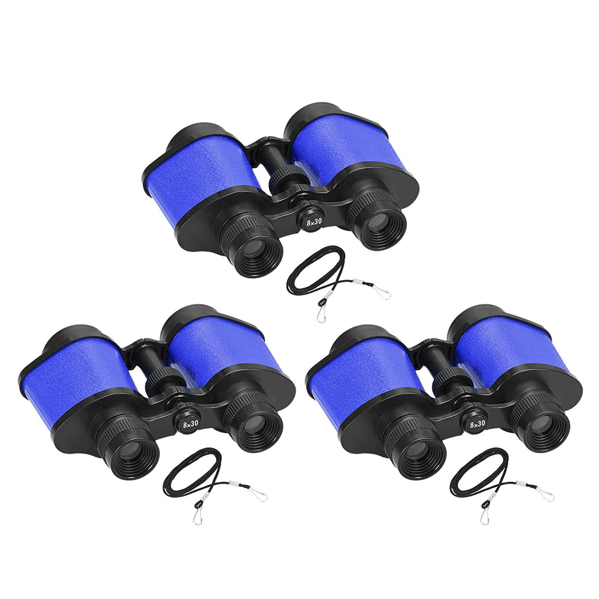 3pcs Toy Binoculars 8X30 Compact Foldable Binoculars Blue with Neck