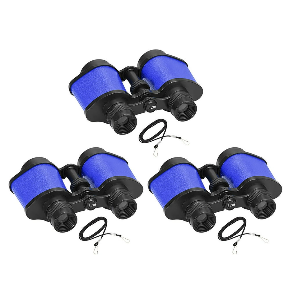 3pcs Toy Binoculars 8X30 Compact Foldable Binoculars Blue with Neck