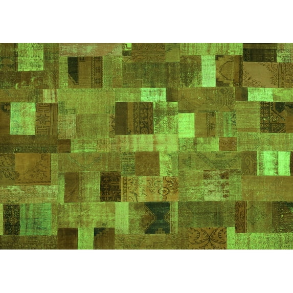 Ahgly Company Indoor Rectangle Patchwork Green Transitional Area Rugs, 7' x 9'