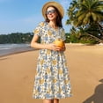 thumbnail image 4 of Gukieu Funny Chicken Print Women's Short Sleeve Dress, Elastic Waistband A-line with Pockets Summer Dress, Suitable for Daily Leisure, Work, Vacation, 4 of 6
