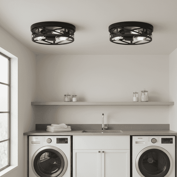 Kyoeon 2-Pack 13-Inch 3-Light Farmhouse Matte Black Flush Mount Ceiling Light, E26 Base (Bulbs Not Included), Suitable for Hallways, Bathrooms, Bedrooms, and Living Rooms