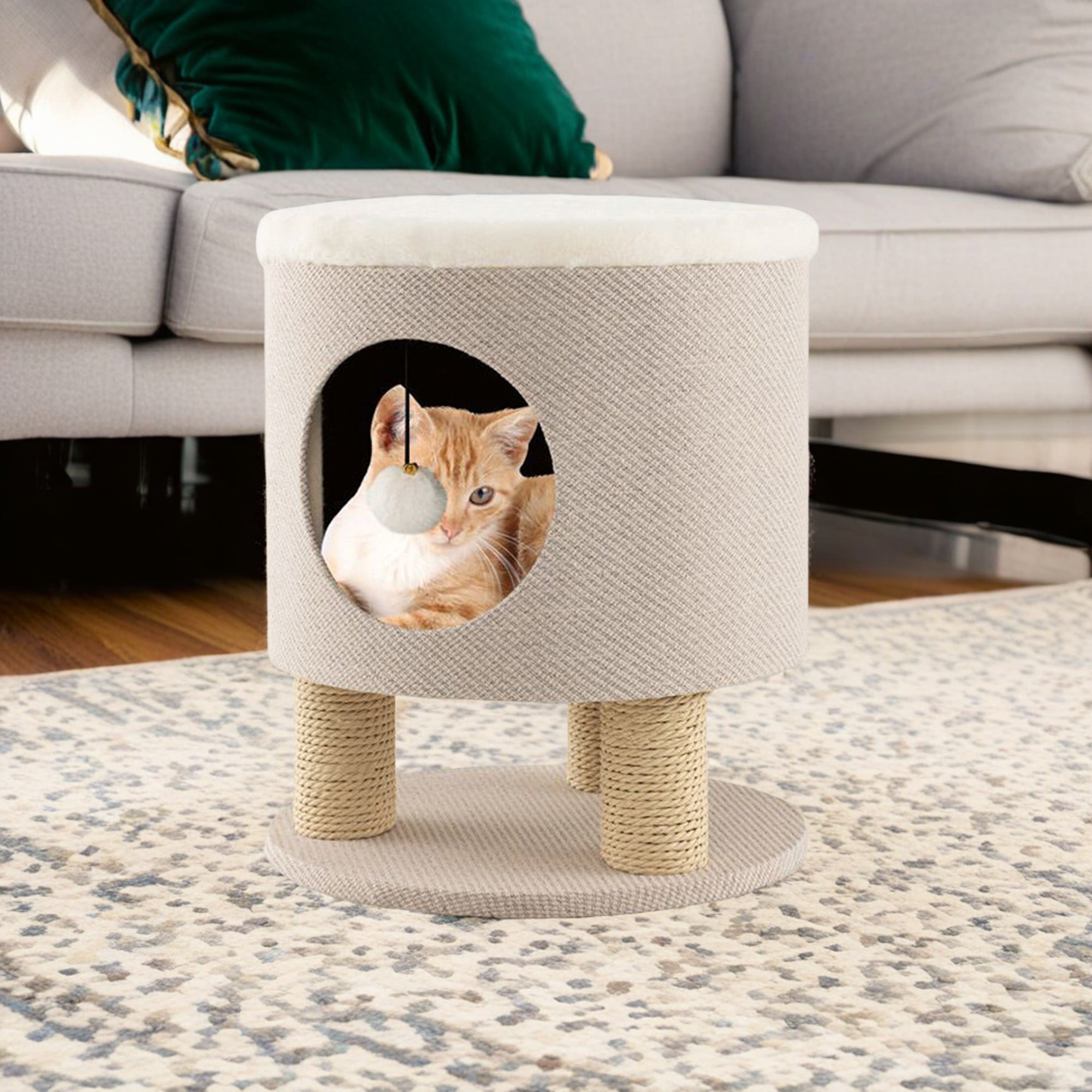 Kadyn 18" 3-in-1 Cat Cave Bed, Cat House for Indoor Cats, Cat Condo Modern Cat Nest Cute Prevents Furniture Damage Cat Shelter, Beige