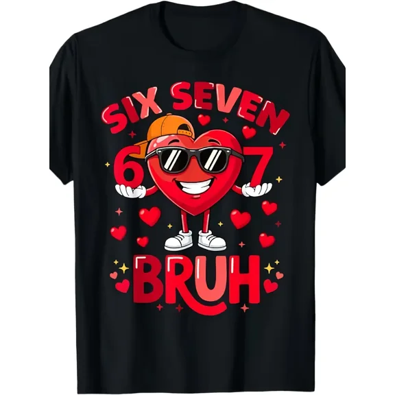 Funny 67 Six Seven Meme Happy Valentines Heart 6 7 Valentines Day Shirt Men Mens Funny Heart Meme Six Seven T-Shirt Men Medium Black.