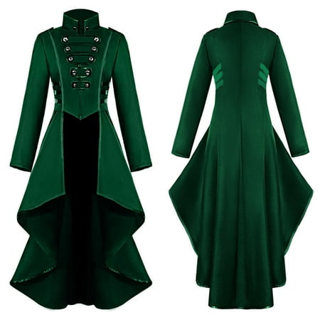 

ERTUTUYI Women Gothic Steampunk Button Lace Corset Coat Tailcoat Jacket Green L