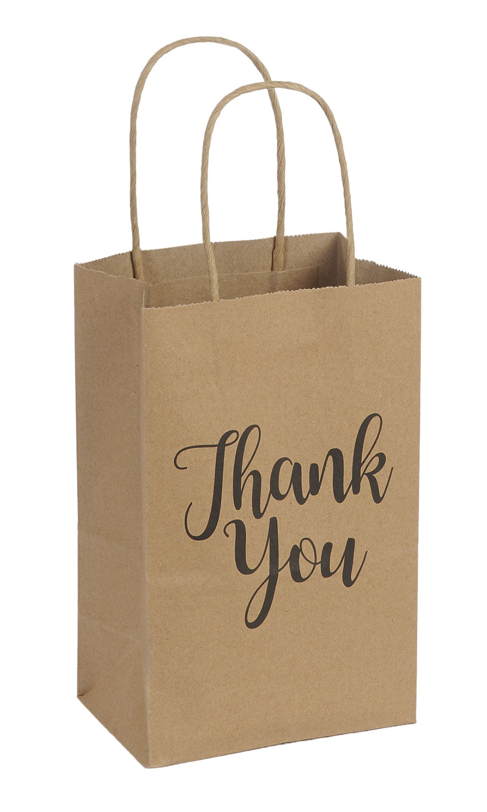 100 Small Kraft Thank You Paper Shopping Bags 5" X 3 ½" X 8" Gusset Retail 