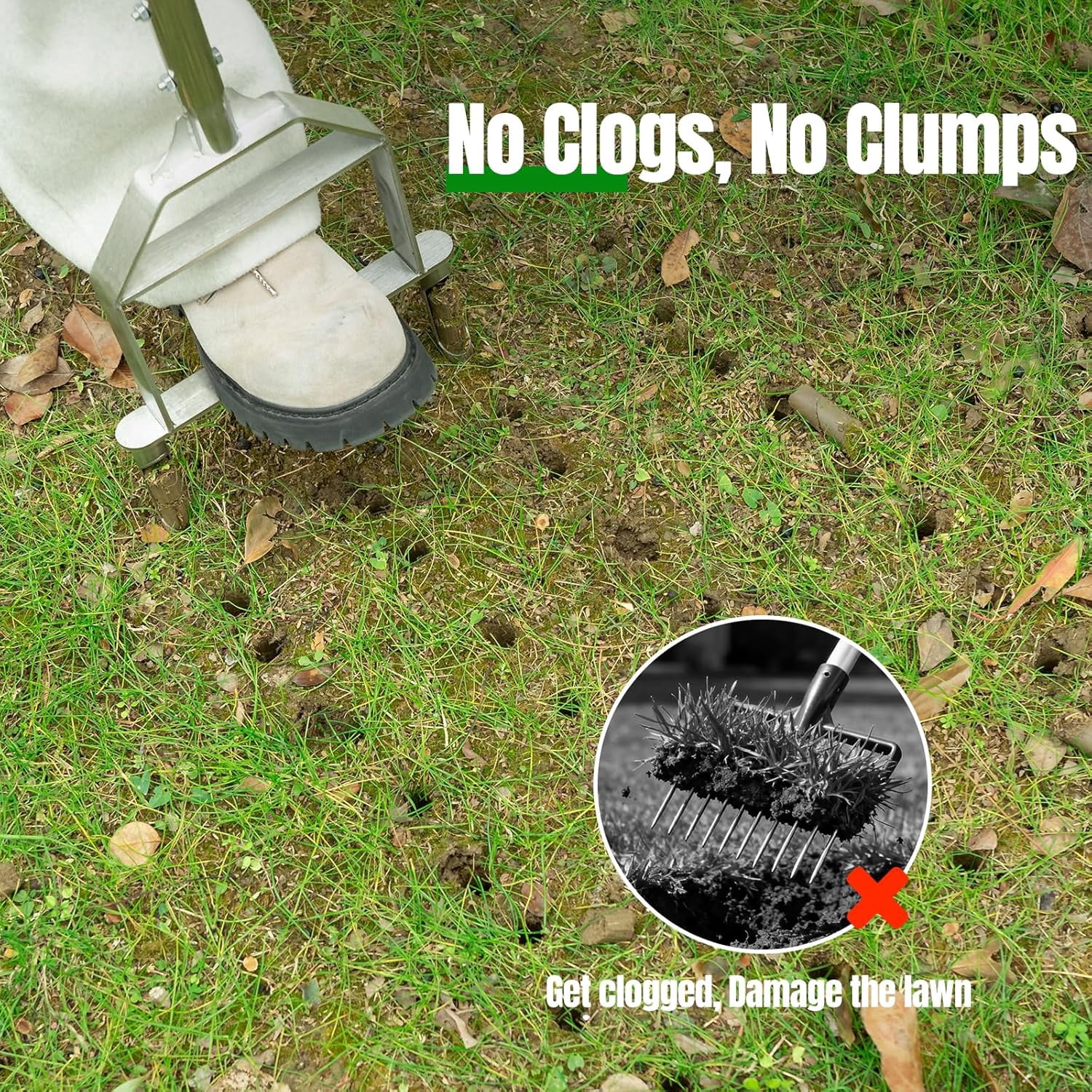 Manual Core Aerator Lawn Tool, Stainless Steel Semi-Assembled Grass Aeration Tool for Loosening Soil and Improving Health