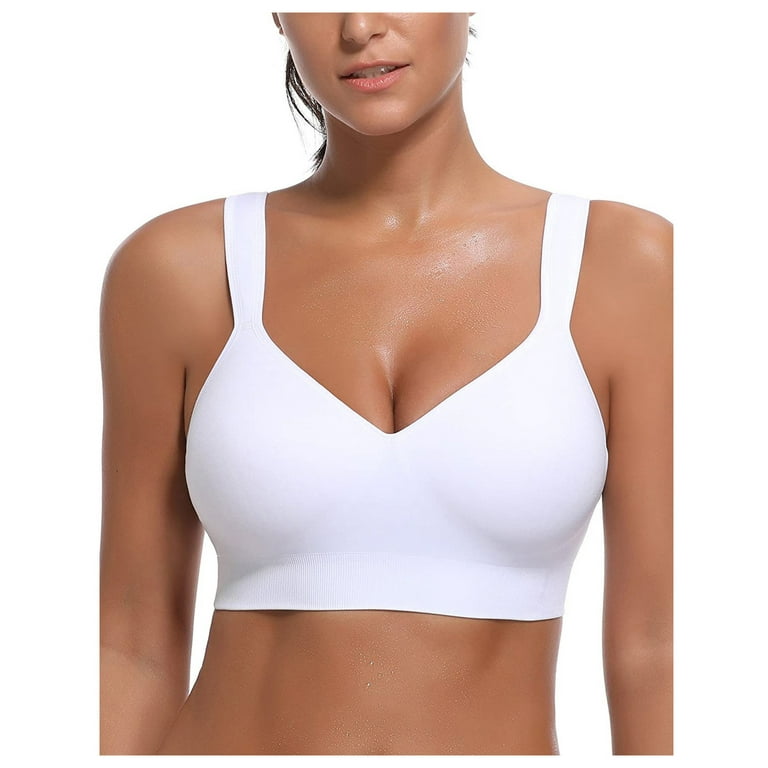Mrat Clearance Plus Size Bras for Women V-Neck Solid Comfort Sports Elderly  Front Closure Seamless Bralette for Women Pack Plus Size Bras for Women  Yoga Tops Traceless Camisole Underwear Bra White 3XL 