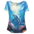thumbnail image 4 of Chririnla Blue Dolpin Tunic Top for Women Loose Fit Blouse Short Sleeve Tops Summer T Shirts Soft Flowy Blouses Hide Belly Shirt, 4 of 6