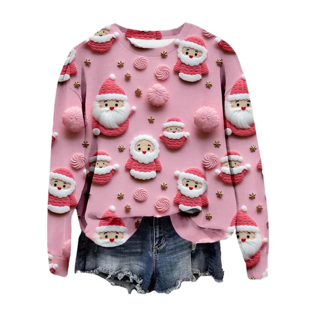 Wyzesi Cardigans pour Femmes, Chandails en Molleton Courts, Chandail à Capuchon Décontracté Imprimé 3D de Noël, Coupe Ample, Manches Longues, Col Rond, pour les Fêtes