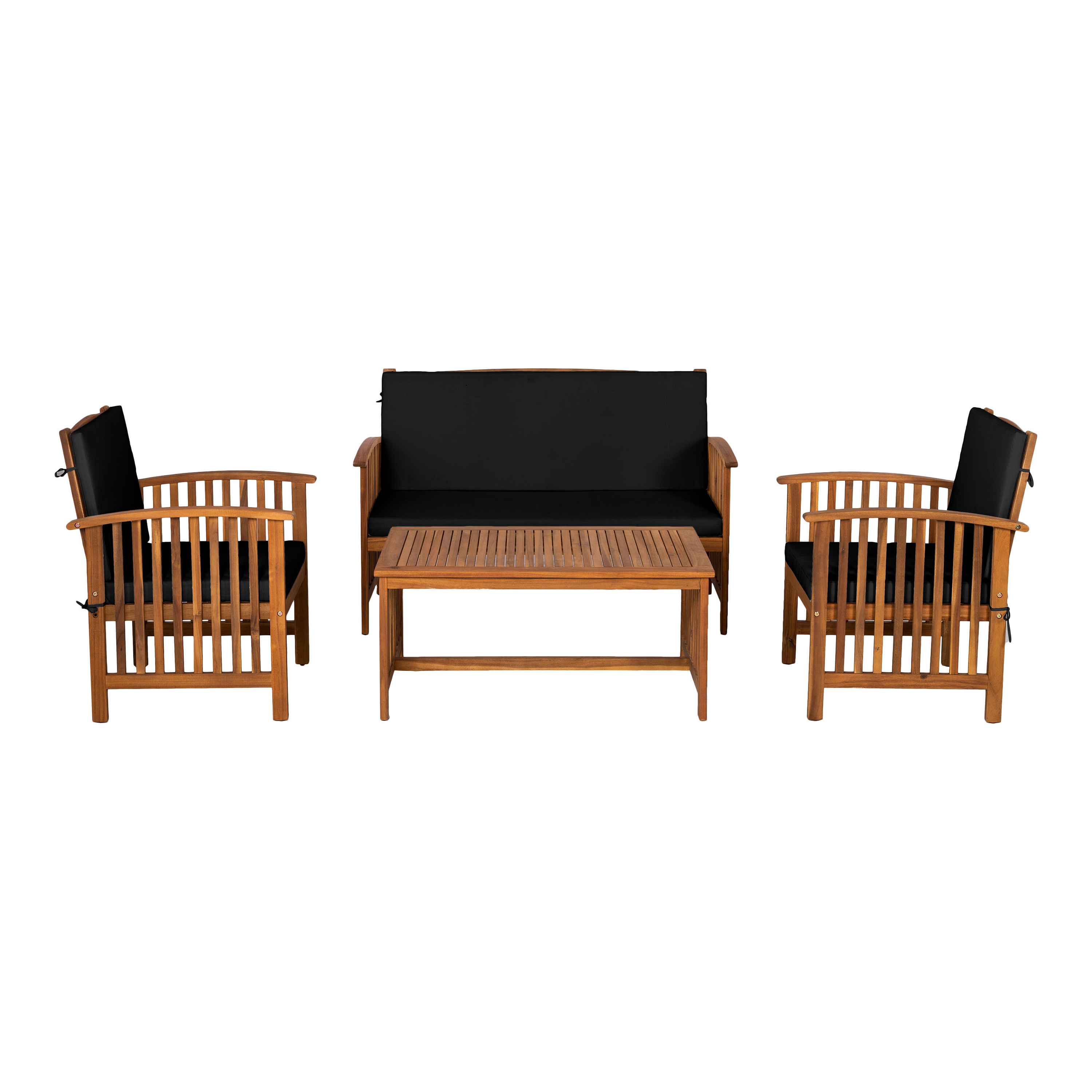 Furniture of America Mill Wood 4-Piece Patio Set with Cushions, Black and Natural