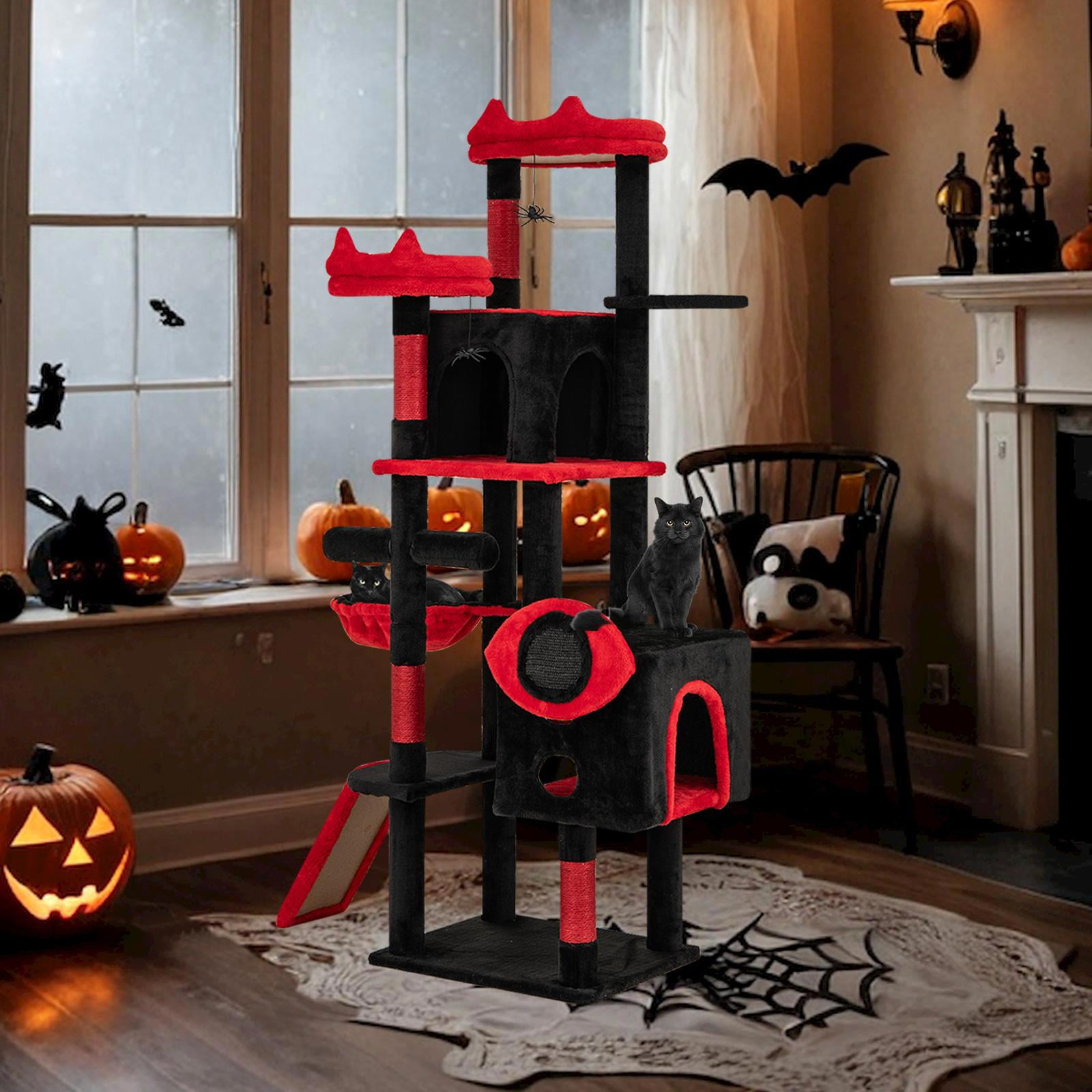 Barara King Large Gothic Cat Tower, Cat Tree with Cat Condos and Plush Perches, Modern Cat Tower Tree for Indoor Cats, Black & Red