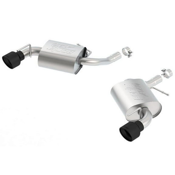 Borla 11929CB ATAK Axle-Back Exhaust System; 2.25 in. Into Muffler 2.75 in. Out; Incl. Mufflers/Hardware/4.5 in. Rolled AngleCut Black Ceramic Tips; w/o NPP Exhaust; Single Split Rear Exit;