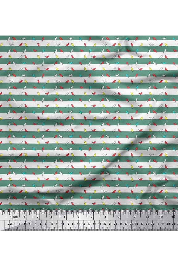 Viscose Chiffon Fabric Stripe & Bird Shirting Print Fabric by Yard 42 Inch Wide