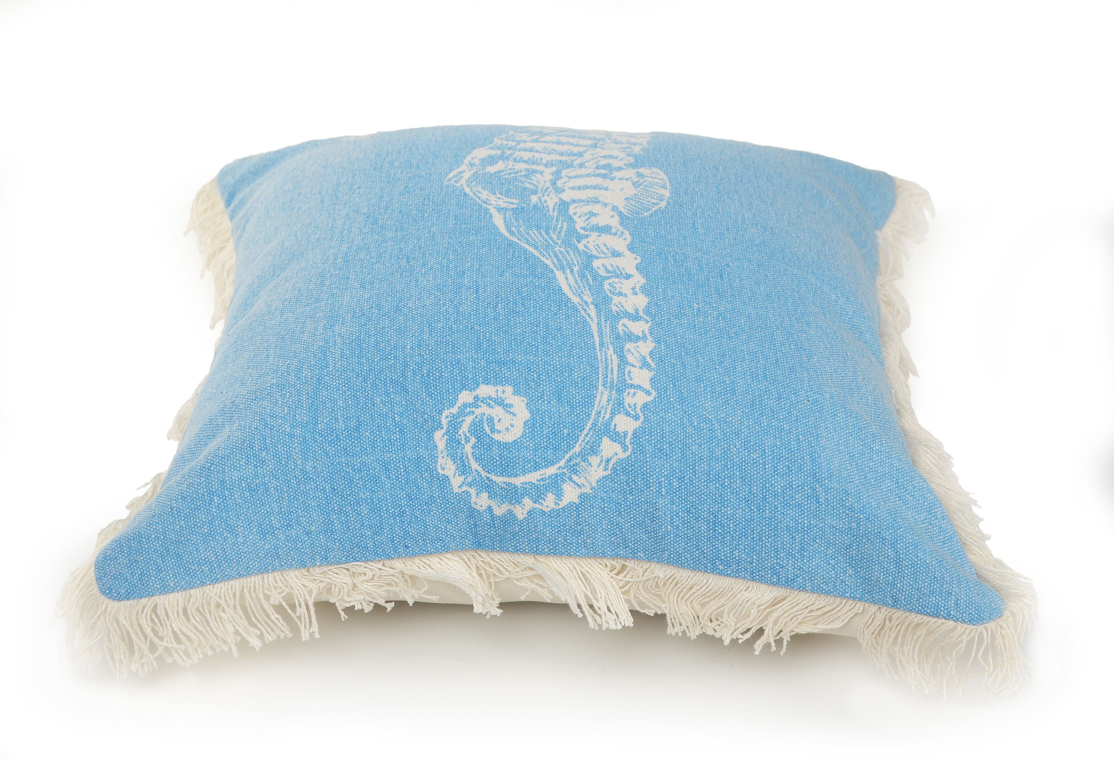 18 X 18 LR Home Seahorse Fringe Coastal Throw Pillow Area Rug Blue/Cream 18 X 18 LR Home Seahorse Fringe Coastal Throw Pillow Area Rug Blue/Cream