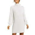 thumbnail image 4 of Vestido De Suéter De Punto, Suéter Cómodo Hasta La Rodilla Vestidos De Suéter De Manga Larga Con Rayas Verticales Color Puro Para Citas Para El Trabajo ANGGREK Blanco XL, 4 of 6