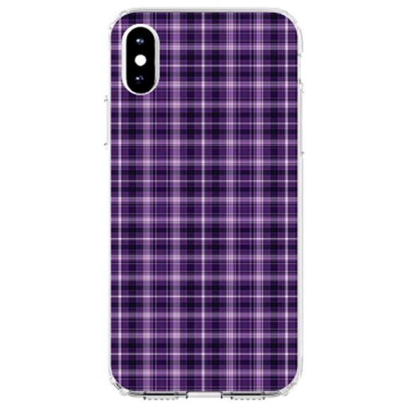 DistinctInk Clear Shockproof Hybrid Case for iPhone XR (6.1" Screen) - TPU Bumper, Acrylic Back, Tempered Glass Screen Protector - Purple Black Plaid