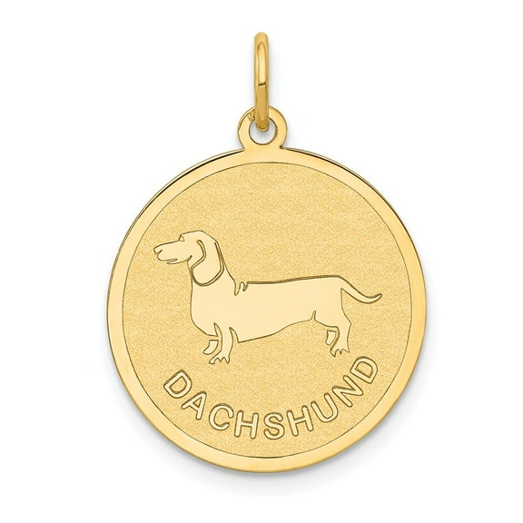 Real 14kt Yellow Gold Dachshund Disc Charm Pendant; for Adults and Teens; for Women and Men