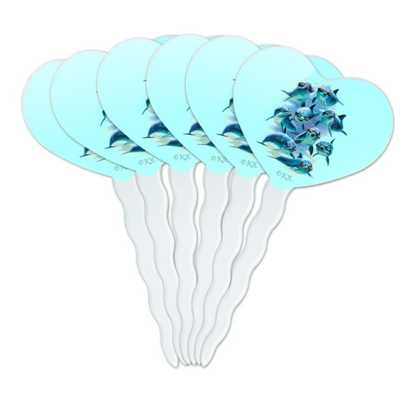 Funny Dolphins in Sunglasses Diving Heart Love Cupcake Picks Toppers Decoration Set of 6