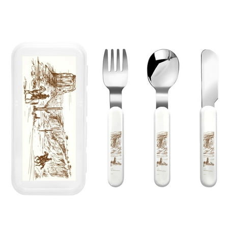 

Rateoe Western Desert Cowboys for Stainless Steel Kids Silverware Set - Child and Toddler Safe Flatware - Children s Knife Fork And Spoon Set