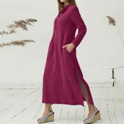 Tenue décontractée à manches longues pour femmes avec poches latérales Slit Vintage Maxi Robe