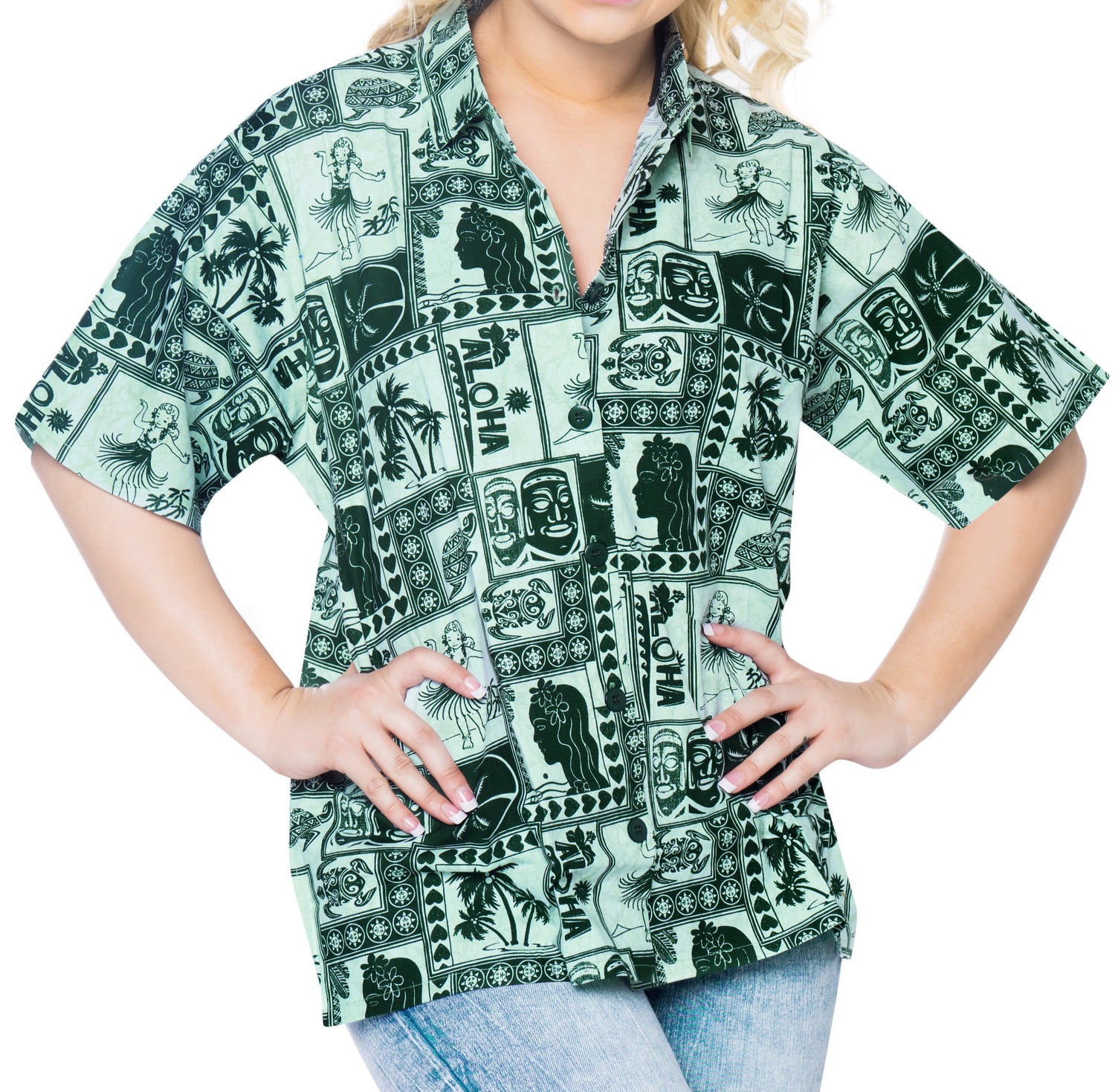 kærtegn frakobling tin HAPPY BAY Women's Plus Size Casual Short Sleeve Aloha Hawaiian Shirt S  Green_X364 - Walmart.com