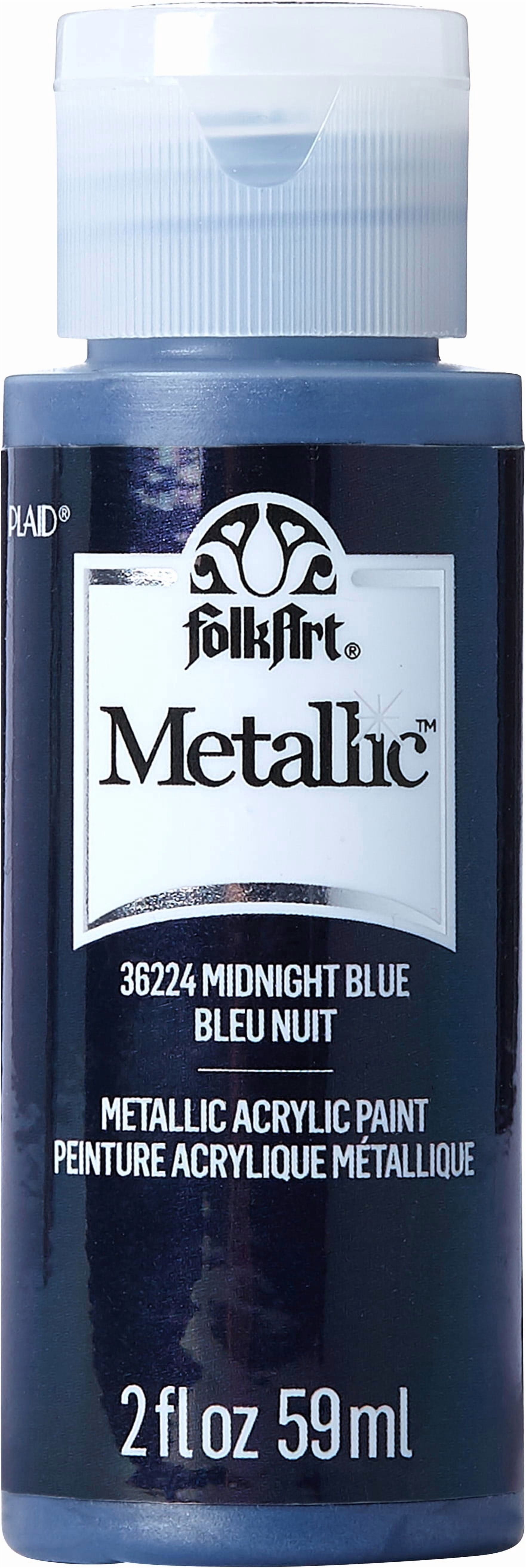 (2 pack) FolkArt Metallic Acrylic Craft Paint, Metallic Finish, Midnight Blue, 2 fl oz