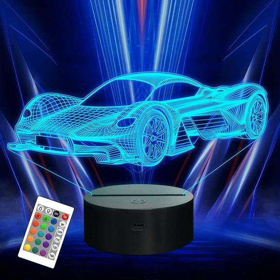 YSTIAN Car 3D Night Light for Kid, Sports Racing Illusion Optical Bedside Lamp 16 Colors Changing with Remote Control Kids Bedroom Decor Cool Novelty Birthday Gift Present for Boy Men Toddler