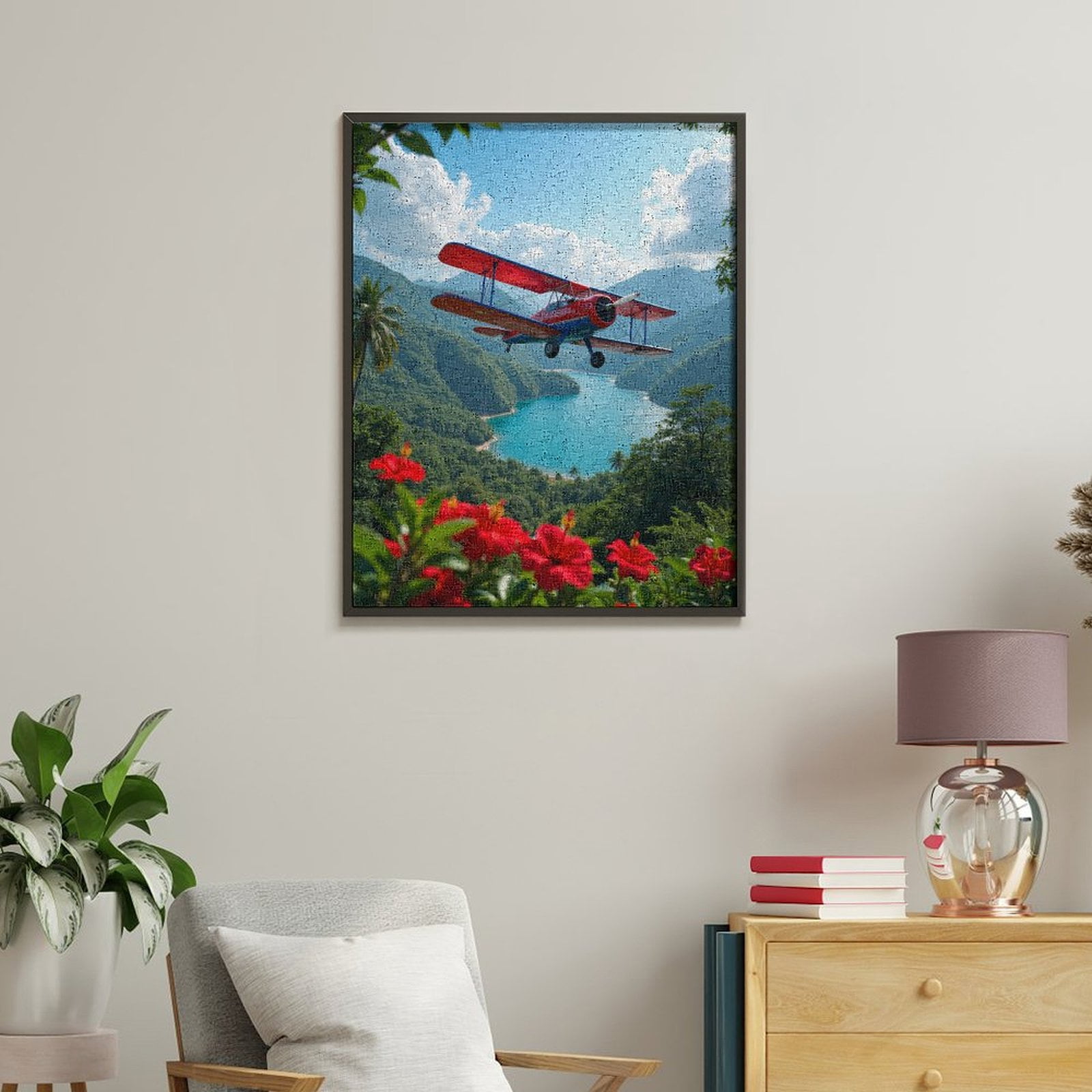 Paint By Numbers Kit for Adults Beginner - Vintage Plane Over Tropical Paradise DIY Canvas Painting Kits for Adults, Frameless Paint By Number for Adults for Home Wall Decor 16x20 Inch