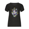 thumbnail image 5 of Pompotops Femmes Été V-Cou Imprimé Floral Tops T-Shirts Casual Pétale Chemisier à Manches, 5 of 5