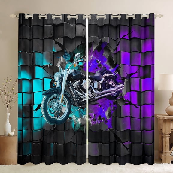 Erosebridal Motorcycle Motorbike Curtains for Living Room (38Wx45L),Extreme Sports 30%-50% Blackout Curtains Set of 2 (38x45),Plaid Buffalo Curtains and Drapes,Teens Bedroom Decor