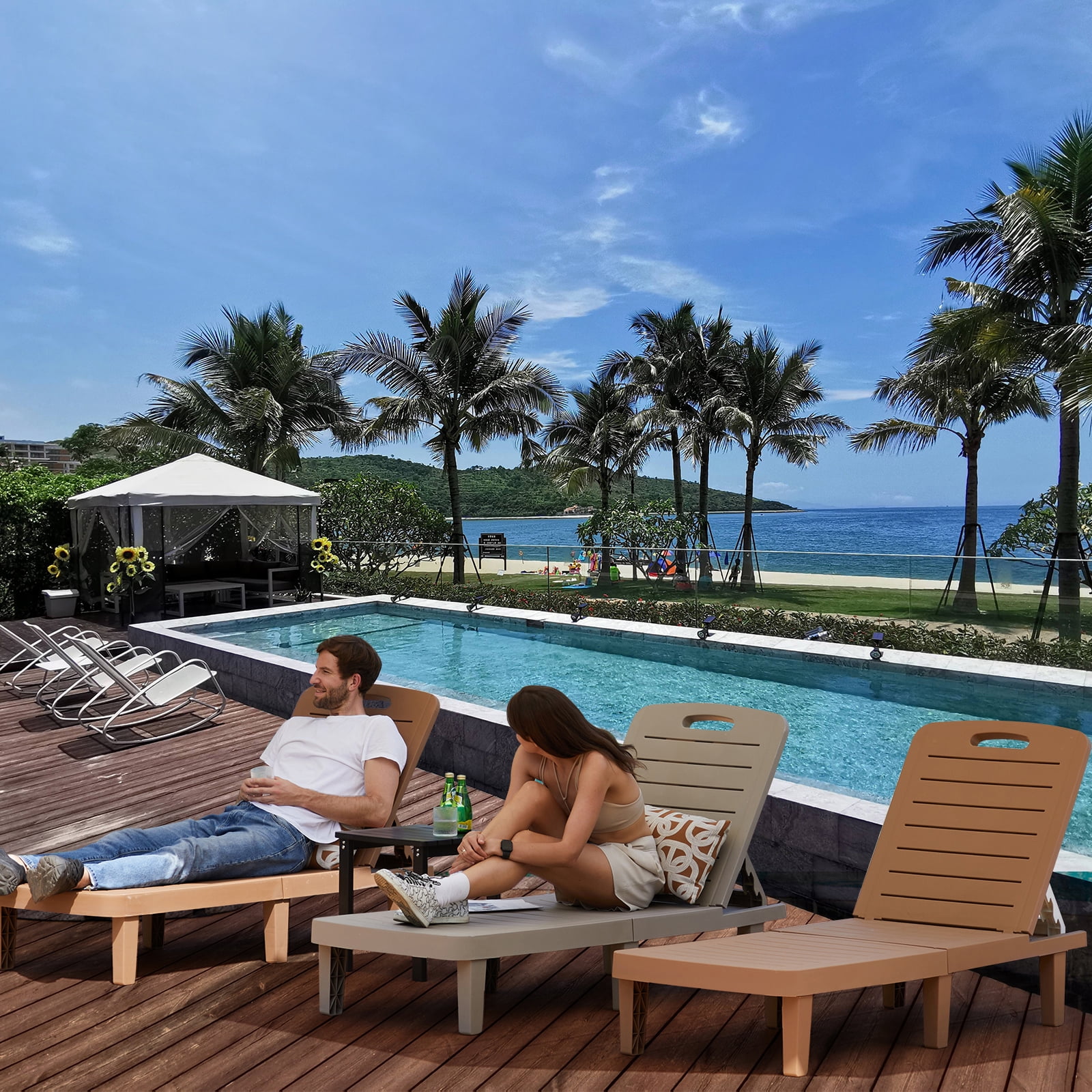Amopatio Oversized Outdoor Chairse Lounge Chair Set of 2, 5-Level Adjustment Backrest, Extra Widen Chaise with Cup Holder Easy Assembly for Pool Beach Garden