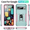 thumbnail image 4 of KOMI pour Google Pixel 8 Pro, Étui avec Protecteur d'Écran, Béquille Anneau Réglable à 360° Intégrée, Armure de Protection Militaire Antichoc - Vert/rose, 4 of 5