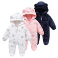 thumbnail image 5 of Newborn Baby Bear Ears Romper Soft Flannel Floral Hooded Onesie Zipper Winter Warm Infant Jumpsuit Newborn Footie Bodysuit 3-12 Months, 5 of 6