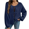 thumbnail image 2 of ITSAME Womens Cardigan Sweater, Lace-Up Long Sleeve 2025 Fashion Casual Knit Outwear Navy S, 2 of 8