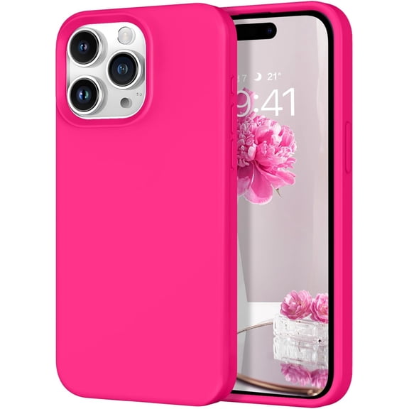for iPhone 15 Pro Max Case, Phone Case for iPhone 15 Pro Max Silicone Women Men Gel Rubber Microfiber Lining Cushion Cover Shockproof Protective-Hot Pink