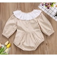 thumbnail image 2 of Baby Girl Ruffles Collar Solid Color Long Sleeve Cotton Romper Outfit (110/2-3 Years, Beige), 2 of 3