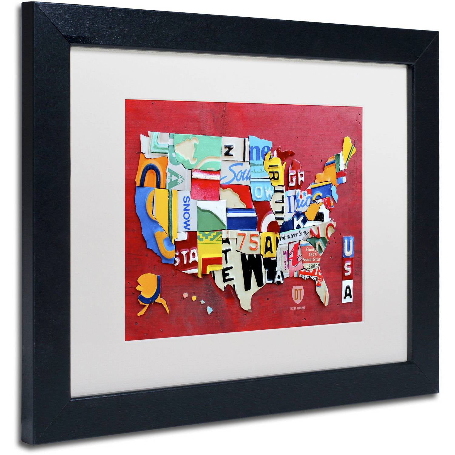 Trademark Fine Art 'License Plate Map Miniature' Canvas Art by Design Turnpike, White Matte, Black Frame