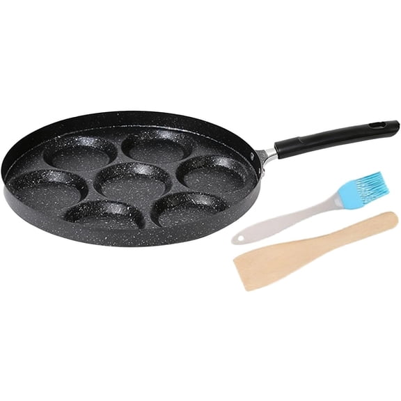 7-Cup Egg Frying Pan with Brush Spatula, Mini Pancake Maker Omelet Pans for Gas Induction Cooktops