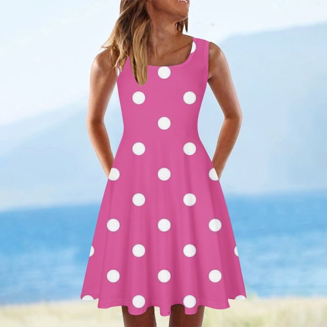 Robe pour Femmes 2023 Grande Taille Rose Décontractée Sans Manches Col Rond Imprimée Mode Robe Trapèze Sexy Costumes d'Halloween pour Femmes en Solde