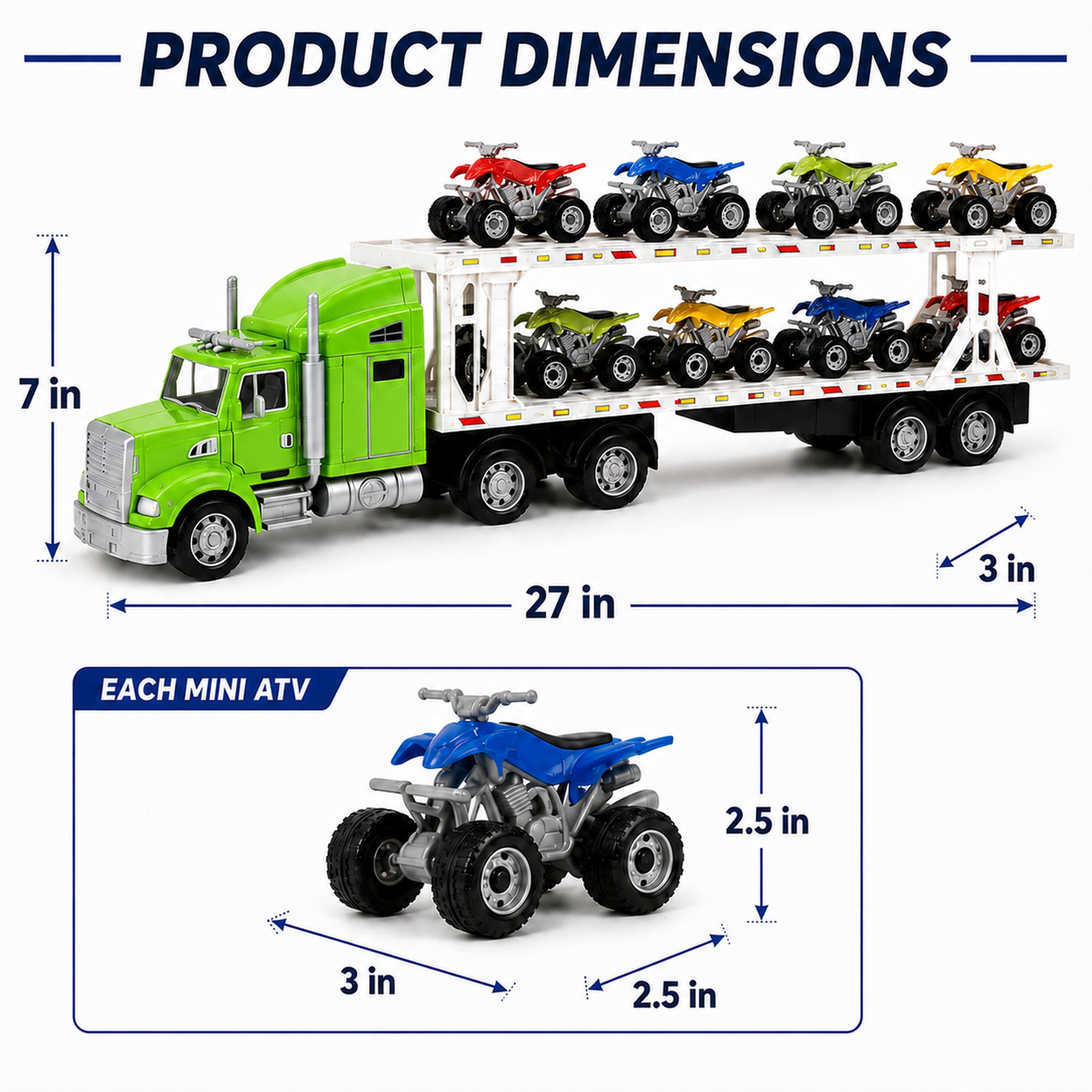 9-Piece Mini Vehicle Carrier Truck Playset, Double-Deck Toy Transport Truck with 8 Mini Vehicles, Friction Powered Semi Truck Toy, No Batteries Required, Gift for Kids Ages 3+