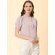 thumbnail image 3 of Blusa de trabajo Allegra K con cuello redondo y mangas cortas Tapeta de medio botón volantes Rosa L, 3 of 6
