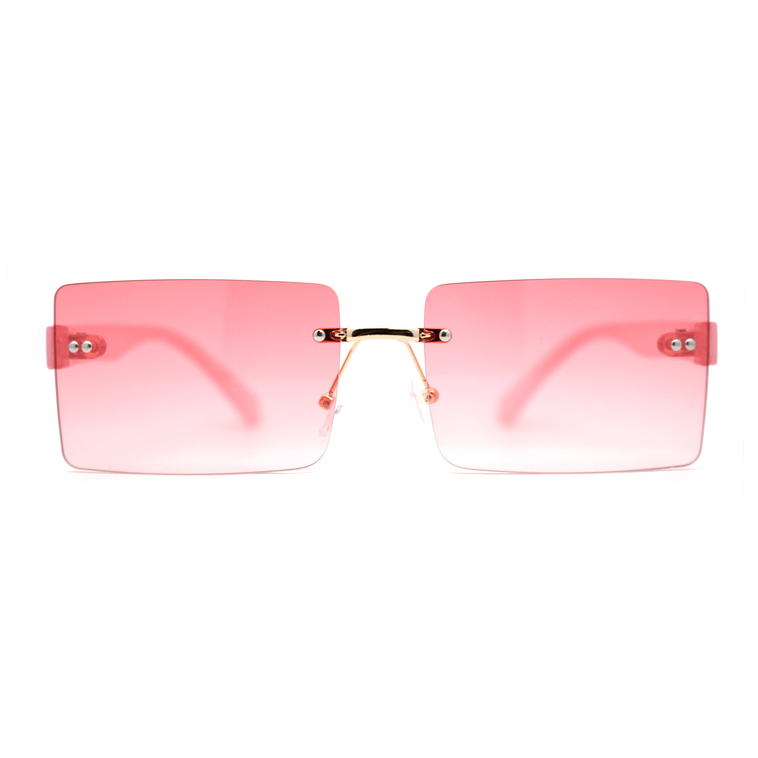 Mens Classic Minimal Thin Rectangle Rimless Sunglasses Pink 