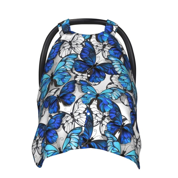 Car Seat Cover Baby - Blue and White Butterflies Breathable Infant Car Seat Cover for Baby Carseat, Lightweight Comfort Baby Essentials Must Haves Newborn Stuff for Girl Boy
