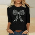 thumbnail image 2 of Bcresic Diamond Bow Shirt for Women 3/4 Sleeve Pullover Shirts Casual Round Neck Tunic Tshirts Lady Plus Size Outfit Loose Tops Clothing 2025 Valentine's Day,#14_Bow Black,3X-Large, 2 of 4