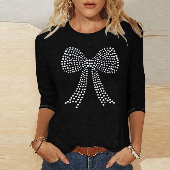 SOOMLON Valentines Day Tops Women Couple Valentines Gift Tunic 3/4 Sleeve Crew Neck Shirts Funny Heart Graphic Tee Shirts Fashion Valentines Clothes 2025 Black XL