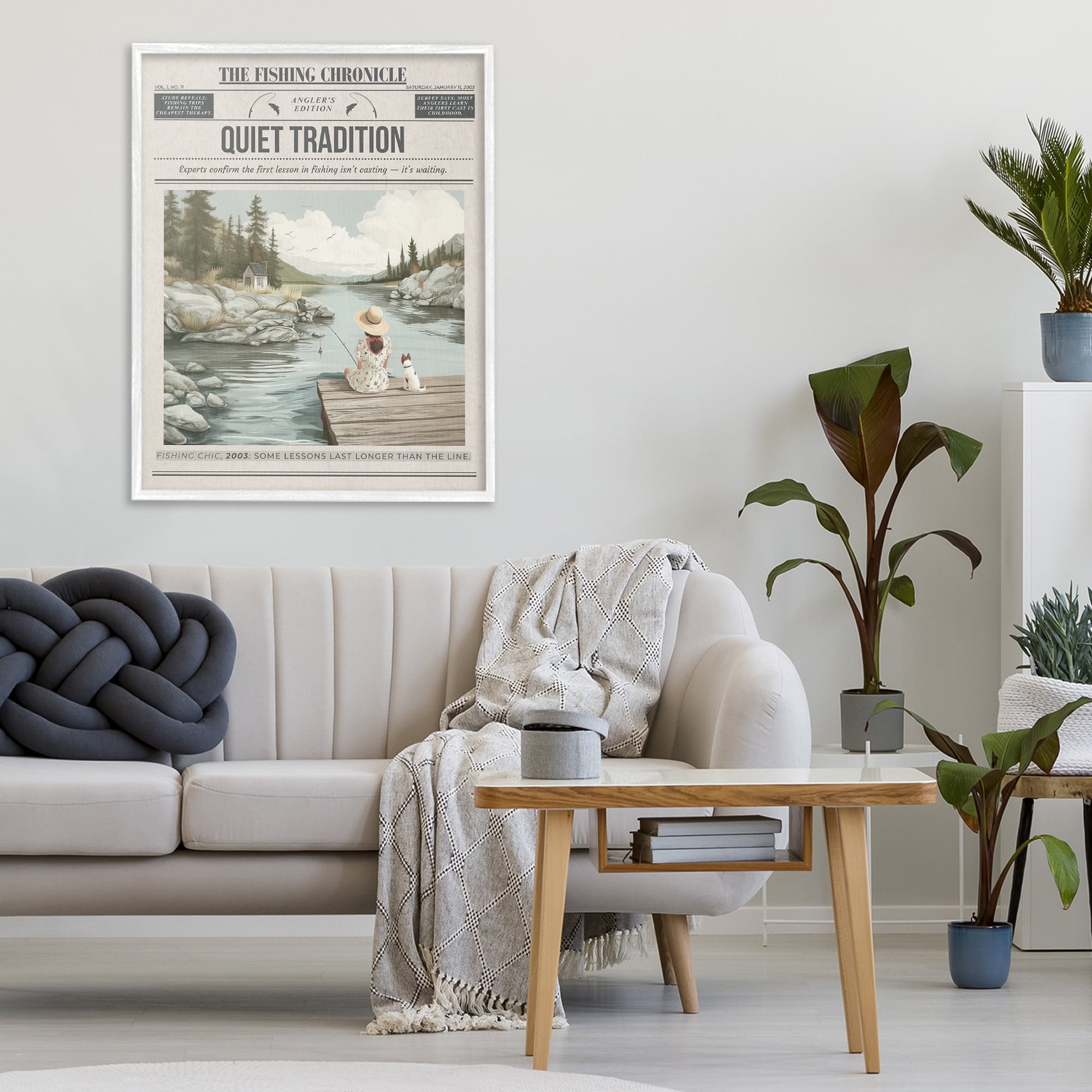 Stupell Industries Fishing Chronicle Magazine White Framed Giclee Art, design by A Barefoot Stylist