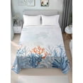 thumbnail image 2 of Queen Size Flat Sheet Only, Coastal Coral Soft Brushed Microfiber Bed Sheets, Blue Ocean Starfish Turtle Watercolor Hotel Quality Breathable Bedding Top Sheet, Easy Care, 90"x102", 2 of 9