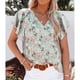 thumbnail image 2 of Blusas de mujer Casual Boho Estampado floral Cuello en V Manga corta Camisas sueltas elegantes Tops Verde XL, 2 of 5